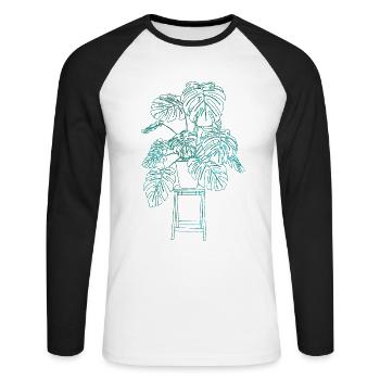 Monstera - T-shirt baseball manches longues Homme - blanc/noir - Devant - Nik (191cm)