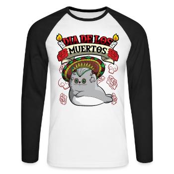 Dia De Los Muertos Animals Seal - Unisex Baseballshirt langarm - Weiß/Schwarz - Vorne - Nik (191cm)