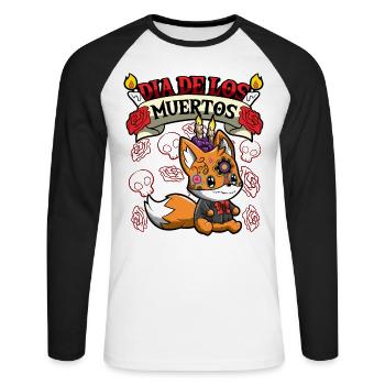 Dia De Los Muertos Animals Fox - Unisex Long Sleeve Baseball T-Shirt - white/black - Front - Nik (191cm)