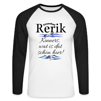Rerik Ostseebad Spruch Möwe - Unisex Baseballshirt langarm - Weiß/Schwarz - Vorne - Nik (191cm)