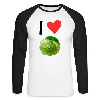 Ich liebe Kohl für Vegetarier - Unisex Baseballshirt langarm - Weiß/Schwarz - Vorne - Nik (191cm)