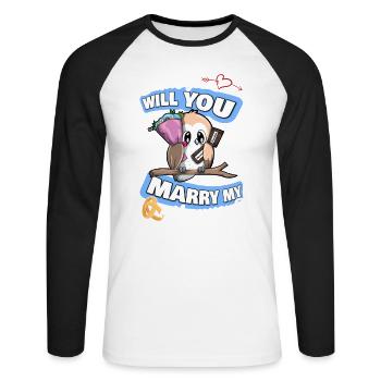 Offre de mariage Papa épouseras-tu ma maman - T-shirt baseball manches longues Homme - blanc/noir - Devant - Nik (191cm)