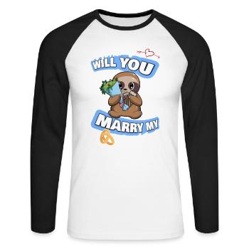 Offre de mariage maman épouseras-tu mon papa - T-shirt baseball manches longues Homme - blanc/noir - Devant - Nik (191cm)