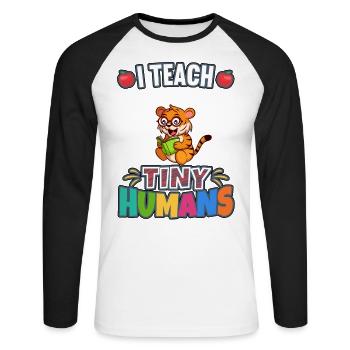 J’enseigne à Tiny Humans enseignant à l’école primaire - T-shirt baseball manches longues Homme - blanc/noir - Devant - Nik (191cm)