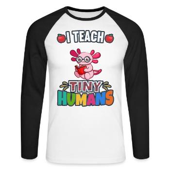 J’enseigne à Tiny Humans enseignant à l’école primaire - T-shirt baseball manches longues Homme - blanc/noir - Devant - Nik (191cm)