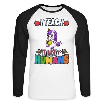 J’enseigne à Tiny Humans enseignant à l’école primaire - T-shirt baseball manches longues Homme - blanc/noir - Devant - Nik (191cm)