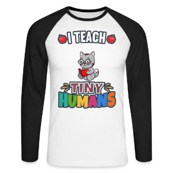 J’enseigne à Tiny Humans enseignant à l’école primaire - T-shirt baseball manches longues Homme - blanc/noir - Devant - Nik (191cm)