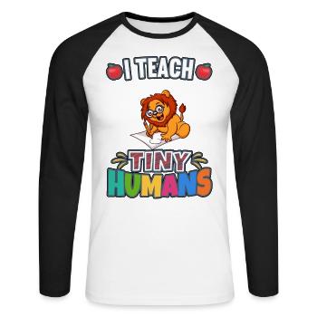 J’enseigne à Tiny Humans enseignant à l’école primaire - T-shirt baseball manches longues Homme - blanc/noir - Devant - Nik (191cm)