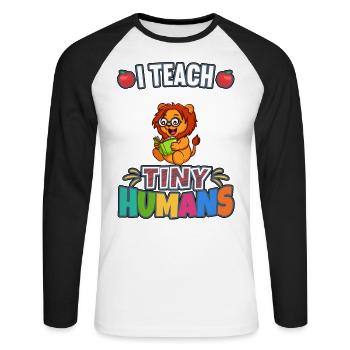 J’enseigne à Tiny Humans enseignant à l’école primaire - T-shirt baseball manches longues Homme - blanc/noir - Devant - Nik (191cm)