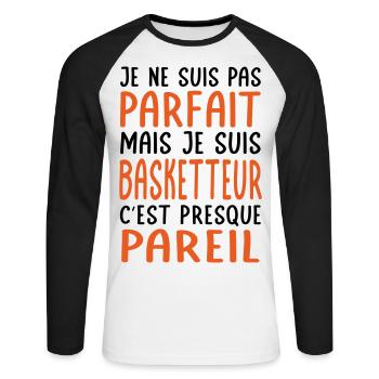 Je ne suis pas parfait mais je suis basketteur - T-shirt baseball manches longues Homme - blanc/noir - Devant - Nik (191cm)