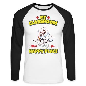My Classroom Is My Happy Place Elementary Teacher - Unisex Baseballshirt langarm - Weiß/Schwarz - Vorne - Nik (191cm)