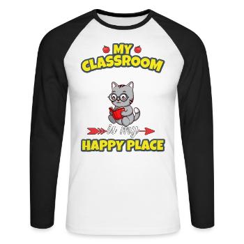 Ma classe est mon endroit heureux Enseignant du primaire - T-shirt baseball manches longues Homme - blanc/noir - Devant - Nik (191cm)