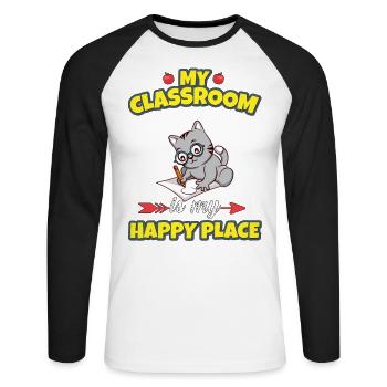 My Classroom Is My Happy Place Elementary Teacher - Unisex Baseballshirt langarm - Weiß/Schwarz - Vorne - Nik (191cm)