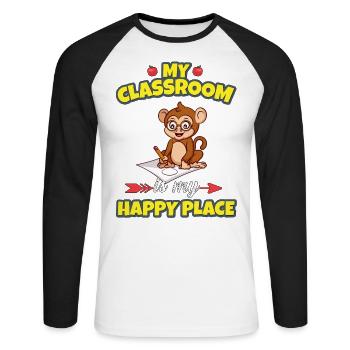 Ma classe est mon endroit heureux Enseignant du primaire - T-shirt baseball manches longues Homme - blanc/noir - Devant - Nik (191cm)