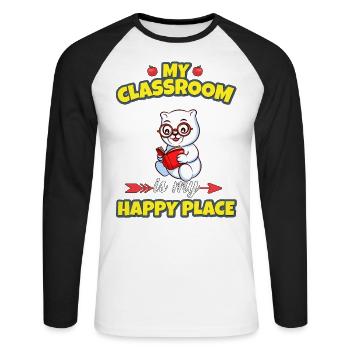 My Classroom Is My Happy Place Elementary Teacher - Unisex Baseballshirt langarm - Weiß/Schwarz - Vorne - Nik (191cm)