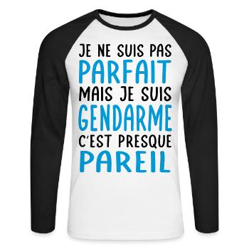 Je ne suis pas parfait mais je suis gendarme - T-shirt baseball manches longues Homme - blanc/noir - Devant - Nik (191cm)