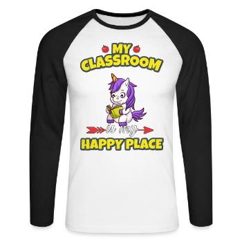My Classroom Is My Happy Place Elementary Teacher - Unisex Baseballshirt langarm - Weiß/Schwarz - Vorne - Nik (191cm)