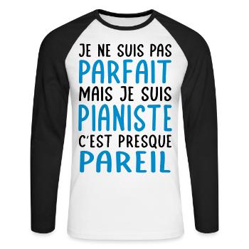 Je ne suis pas parfait mais je suis pianiste - T-shirt baseball manches longues Homme - blanc/noir - Devant - Nik (191cm)