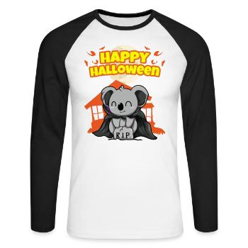 Happy Halloween Scary Funny Hallow's Eve Costume - Unisex Long Sleeve Baseball T-Shirt - white/black - Front - Nik (191cm)