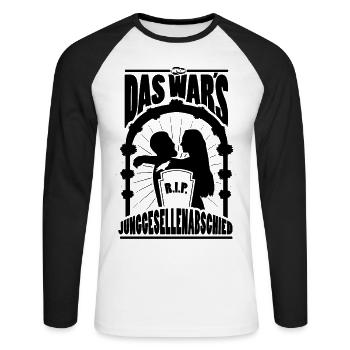 Junggesellenabschied RIP Grabstein Das Wars JGA - Unisex Baseballshirt langarm - Weiß/Schwarz - Vorne - Nik (191cm)
