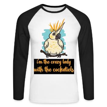Cockatiels - Unisex Long Sleeve Baseball T-Shirt - white/black - Front - Nik (191cm)
