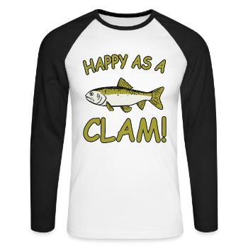 Happy As A Clam Fishing Joke Funny Trout - Unisex Baseballshirt langarm - Weiß/Schwarz - Vorne - Nik (191cm)