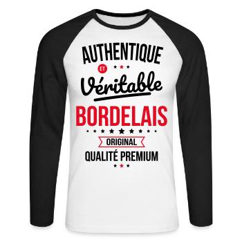 Authentique et véritable Bordelais - Original - T-shirt baseball manches longues Homme - blanc/noir - Devant - Nik (191cm)