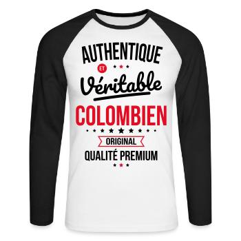 Authentique et véritable Colombien - Original - T-shirt baseball manches longues Homme - blanc/noir - Devant - Nik (191cm)