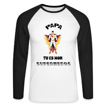 Papa mon superhéros - T-shirt baseball manches longues Homme - blanc/noir - Devant - Nik (191cm)