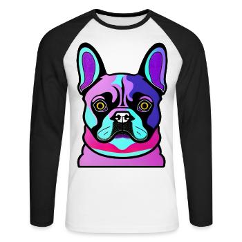 Glücklicher Hund. Glückliche Hunde. Französische Bulldogge - Unisex Baseballshirt langarm - Weiß/Schwarz - Vorne - Nik (191cm)