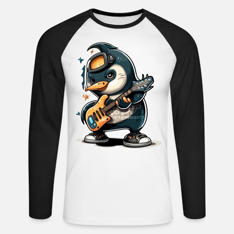 Rocker-Pinguin - Unisex Baseballshirt langarm - Weiß/Schwarz