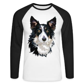 Border Collie - Unisex Baseballshirt langarm - Weiß/Schwarz - Vorne - Nik (191cm)