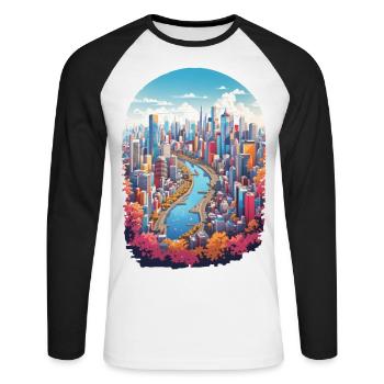 Paysage urbain - T-shirt baseball manches longues Homme - blanc/noir - Devant - Nik (191cm)