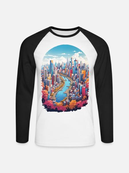 Paysage urbain - T-shirt baseball manches longues Homme - blanc/noir
