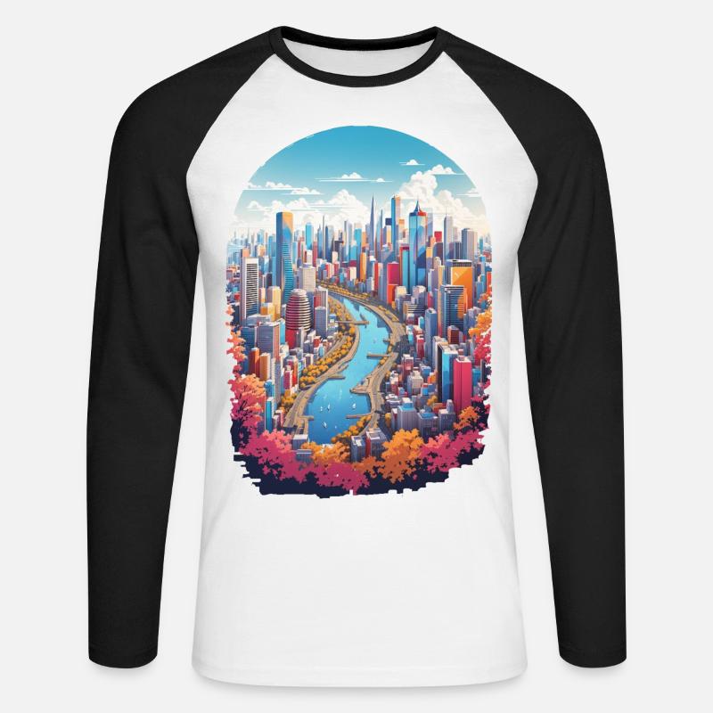 Stadt Landschaft - Unisex Baseballshirt langarm - Weiß/Schwarz