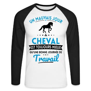 Mauvais jour de cheval mieux que journée travail - T-shirt baseball manches longues Homme - blanc/noir - Devant - Nik (191cm)