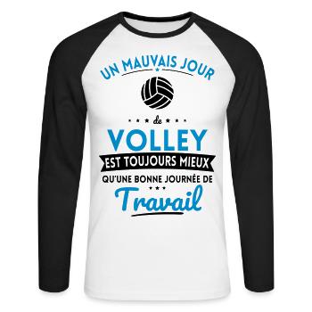 Mauvais jour de volley mieux que journée travail - T-shirt baseball manches longues Homme - blanc/noir - Devant - Nik (191cm)