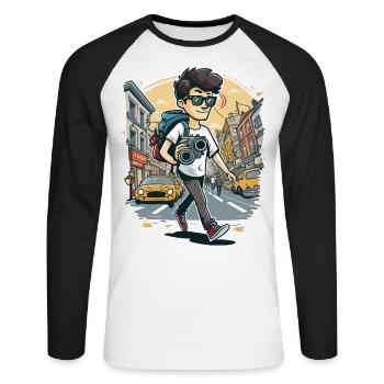 Der urbane Fotograf - Unisex Baseballshirt langarm - Weiß/Schwarz - Vorne - Nik (191cm)