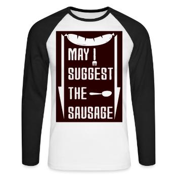 may i suggest the sausage funny desing - T-shirt baseball manches longues Homme - blanc/noir - Devant - Nik (191cm)