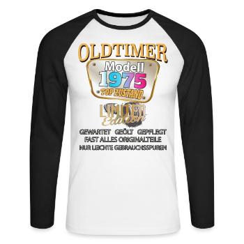 Oldtimer Modell 1975 gut erhalten lustig Geburtsta - Unisex Baseballshirt langarm - Weiß/Schwarz - Vorne - Nik (191cm)