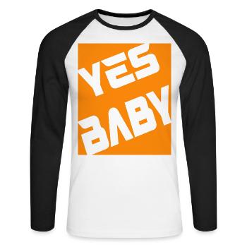 Yes Baby - Unisex Baseballshirt langarm - Weiß/Schwarz - Vorne - Nik (191cm)