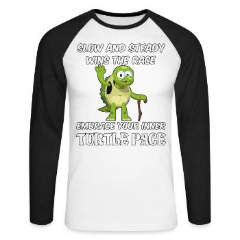 Slow and steady wins the race embrace turtle pace - Unisex Long Sleeve Baseball T-Shirt - white/black - Front - Nik (191cm)