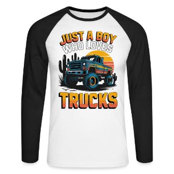 Just a boy who loves trucks - Unisex Baseballshirt langarm - Weiß/Schwarz - Vorne - Nik (191cm)