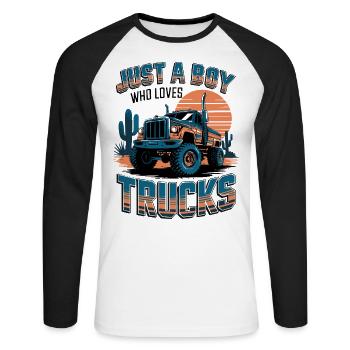 Just a boy who loves trucks - Unisex Baseballshirt langarm - Weiß/Schwarz - Vorne - Nik (191cm)