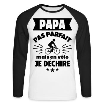 Papa pas parfait vélo cyclisme cycliste humour - T-shirt baseball manches longues Homme - blanc/noir - Devant - Nik (191cm)