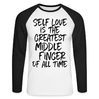 Amour de soi Confiance en soi Yoga - T-shirt baseball manches longues Homme - blanc/noir - Devant - Nik (191cm)