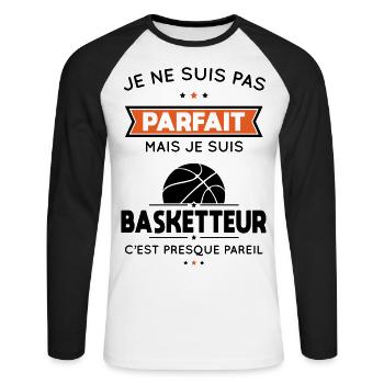 Je ne suis pas parfait mais je suis basketteur - T-shirt baseball manches longues Homme - blanc/noir - Devant - Nik (191cm)