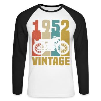 1952 Birthday Vintage Biker Motorcycle Gift - Unisex Long Sleeve Baseball T-Shirt - white/black - Front - Nik (191cm)