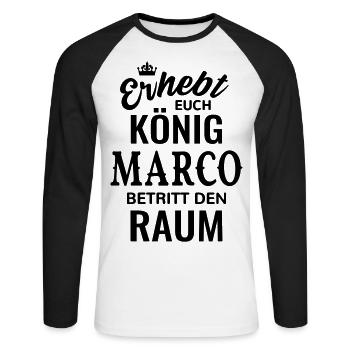 Name Marco König Geschenkidee Geburtstag lustig - Unisex Baseballshirt langarm - Weiß/Schwarz - Vorne - Nik (191cm)