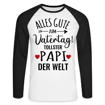 Alles Gute zum Vatertag bester Papa tollster Papi - Unisex Baseballshirt langarm - Weiß/Schwarz - Vorne - Nik (191cm)